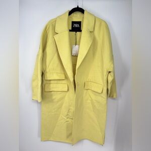 ZARA Front Pocket Long Sleeve Fleece Butter Yellow Longline Blazer / Coat